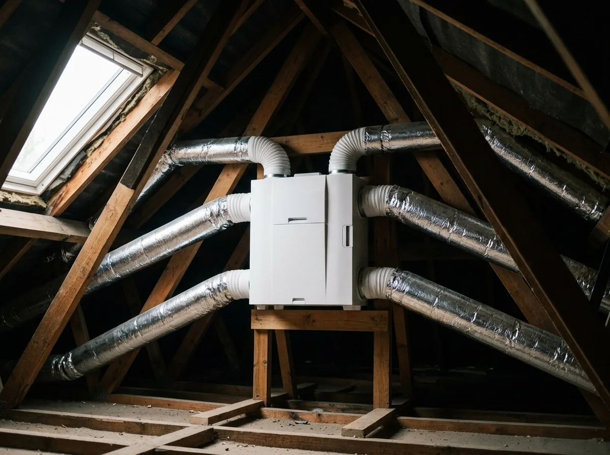 Système de VMC installé dans les combles d'une maison