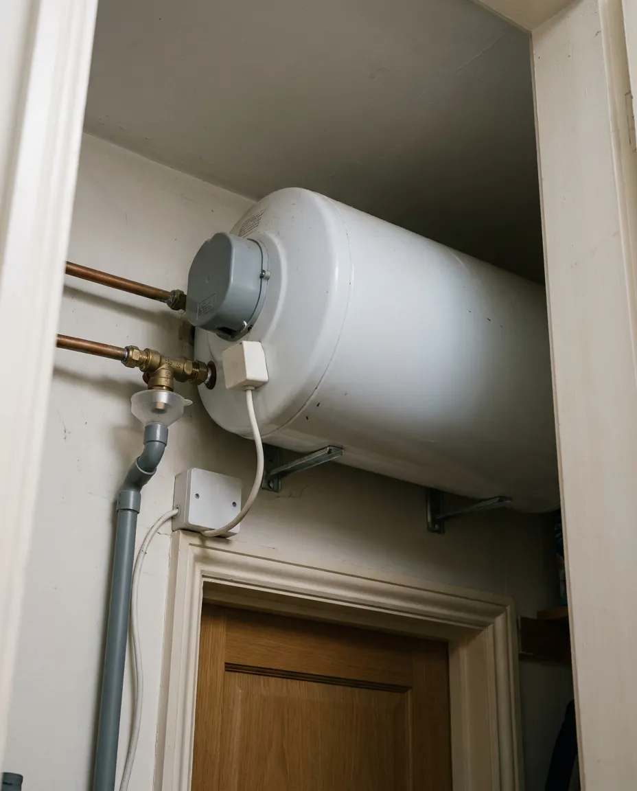 Ballon d'eau chaude électrique horizontal fixé en hauteur au-dessus d'une porte
