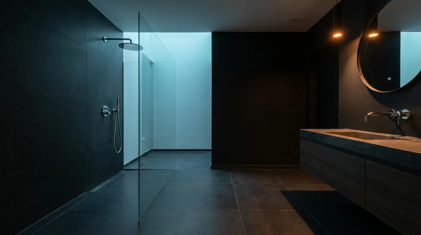 Salle de bain rénovée avec douche à l'italienne et robinetterie laiton brossé, Marseille Endoume